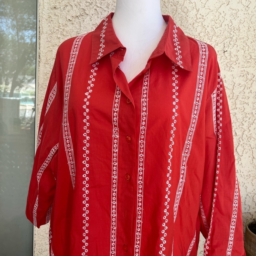 Westbound Red Blouse with White Floral Detail SIZE 2X Brand New.